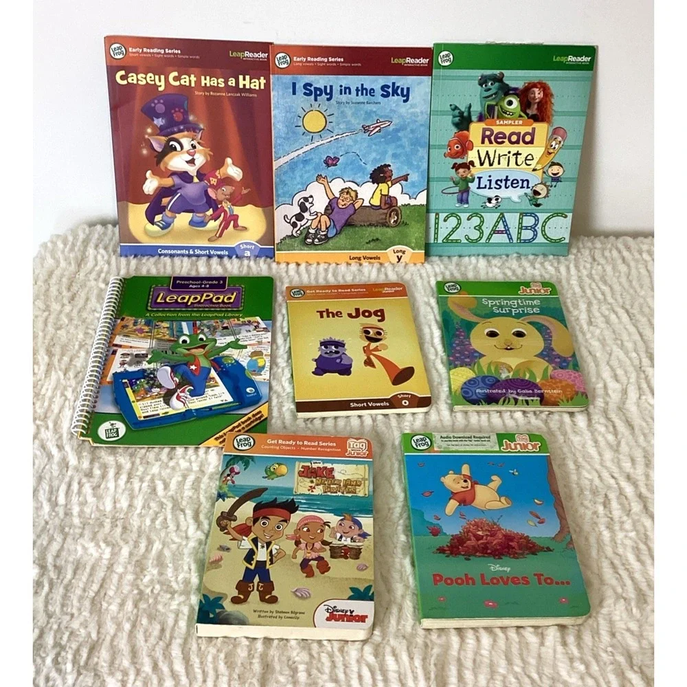 Lot of 8 Leap Frog Tag Junior Reader Books Leap Pad + Math Circus DVD - NO PEN